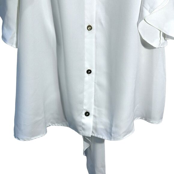 lorane Womens Designer Cold Shoulder Button Up Butterfly Sleeve Ivory Size Med - Picture 3 of 9